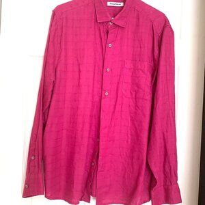 TOMMY BAHAMA Mens Linen Burton Up Long Sleeve Raspberry Shirt Large